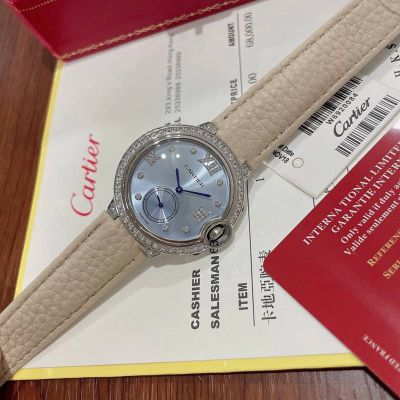 Cartier Swiss Quartz Movement 36MM Ice Blue Dial Grey Strap Watch